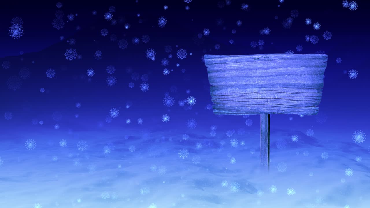 Purple wooden sign board snowflakes and stars falling in the background animation snowflakes falling