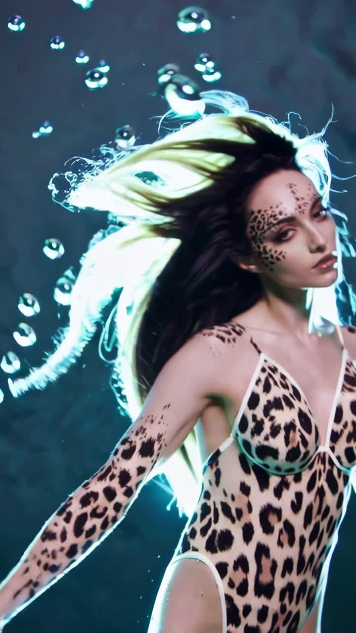 Woman in Leopard Print Swimsuit Underwater Photo