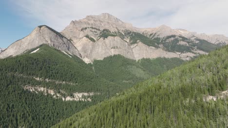 aerial view of canadian rockies with green forest in summer near golden, bc, canada