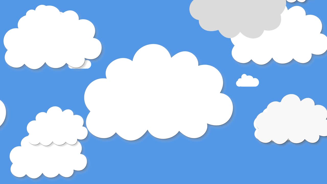 animación de recortes de nubes blancas y grises en el cielo azul en el fondo