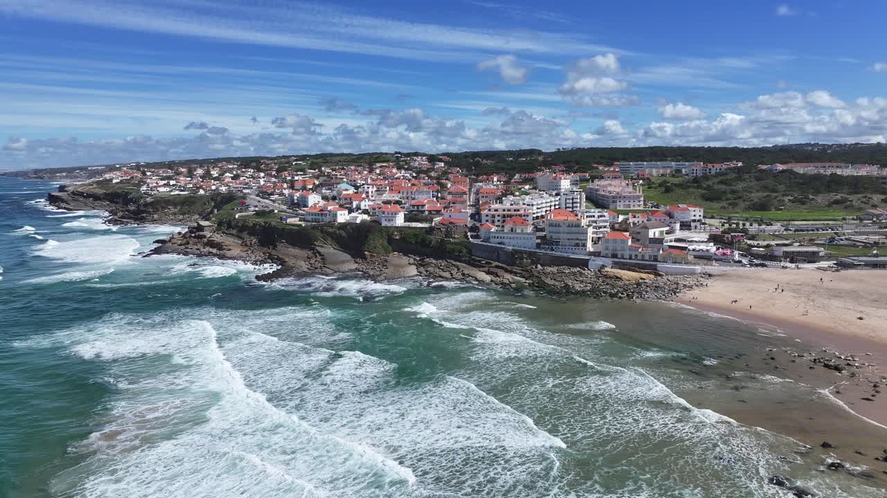 Coastal Village At Sintra In District Of Lisbon Portugal. Coastal City. Waterfront Landscape. Beach Scenery. Coastal Village At Sintra In District Of Lisbon Portugal.