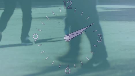 animation of clock moving over people walking