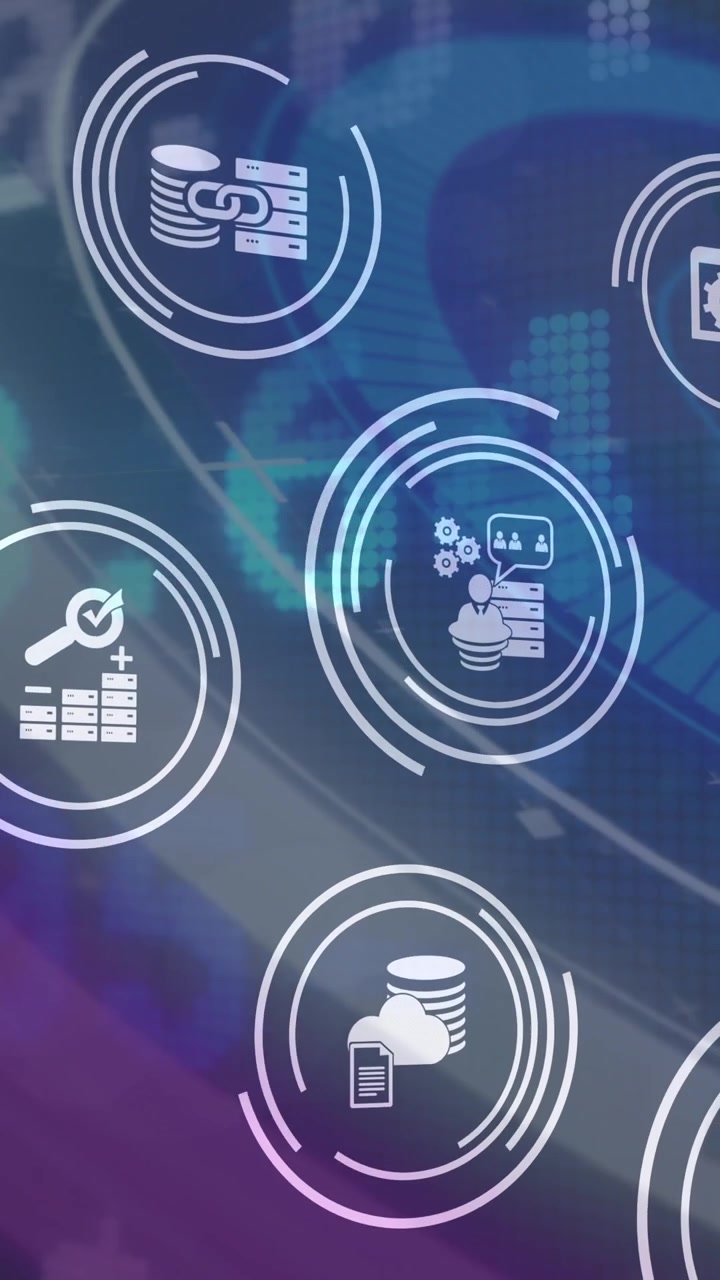 Animation of data processing over blue background
