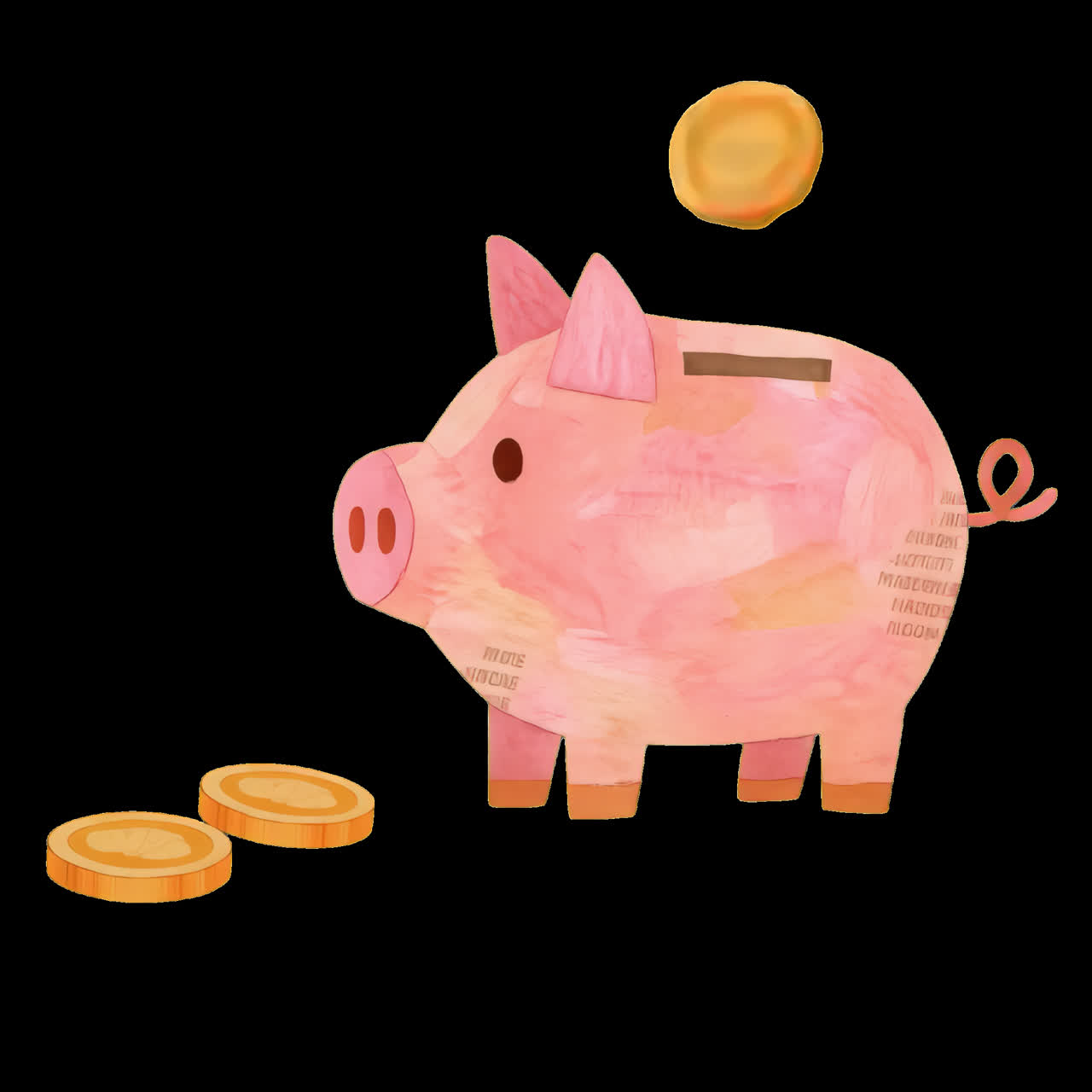 Cute piggy bank illustration animation isolated asset, transparent 4K video, alpha channel, ProRes