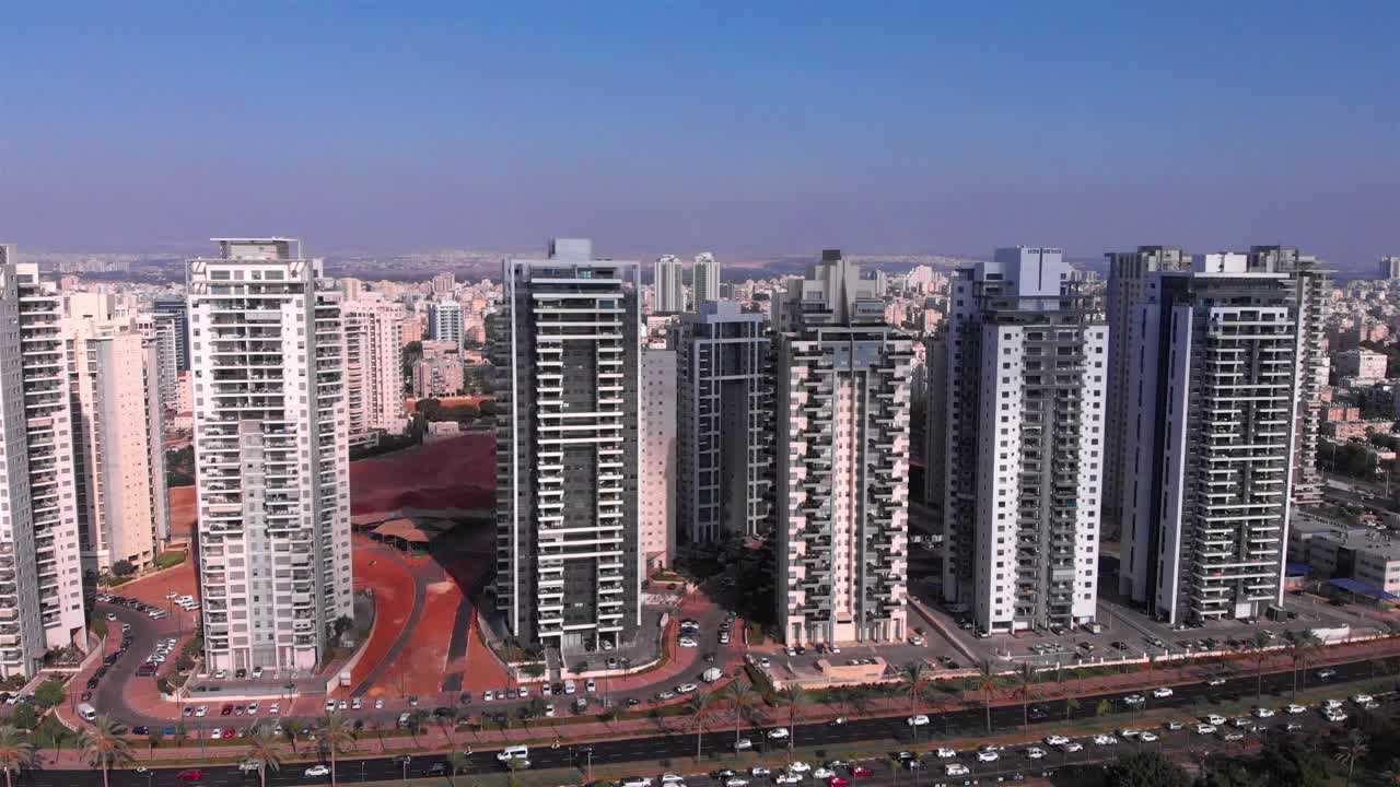 Aerial view of modern high-rise residential buildings in a city