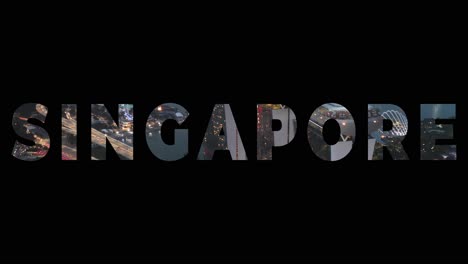 Drone Shot Of Skyline And Waterfront At Dusk Overlaid With Graphic Spelling Out Singapore