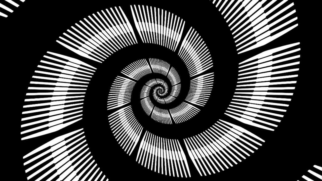 Retro Spiral Animation For Motion Background - White Lines On Spiral Over Black Background