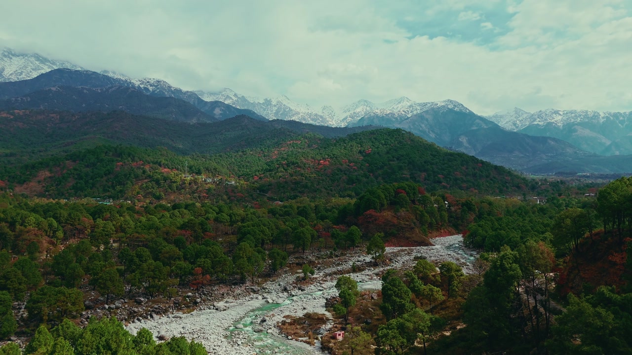 Aerial view of Dharamshala, a scenic hill town in Dhauladhar range.
