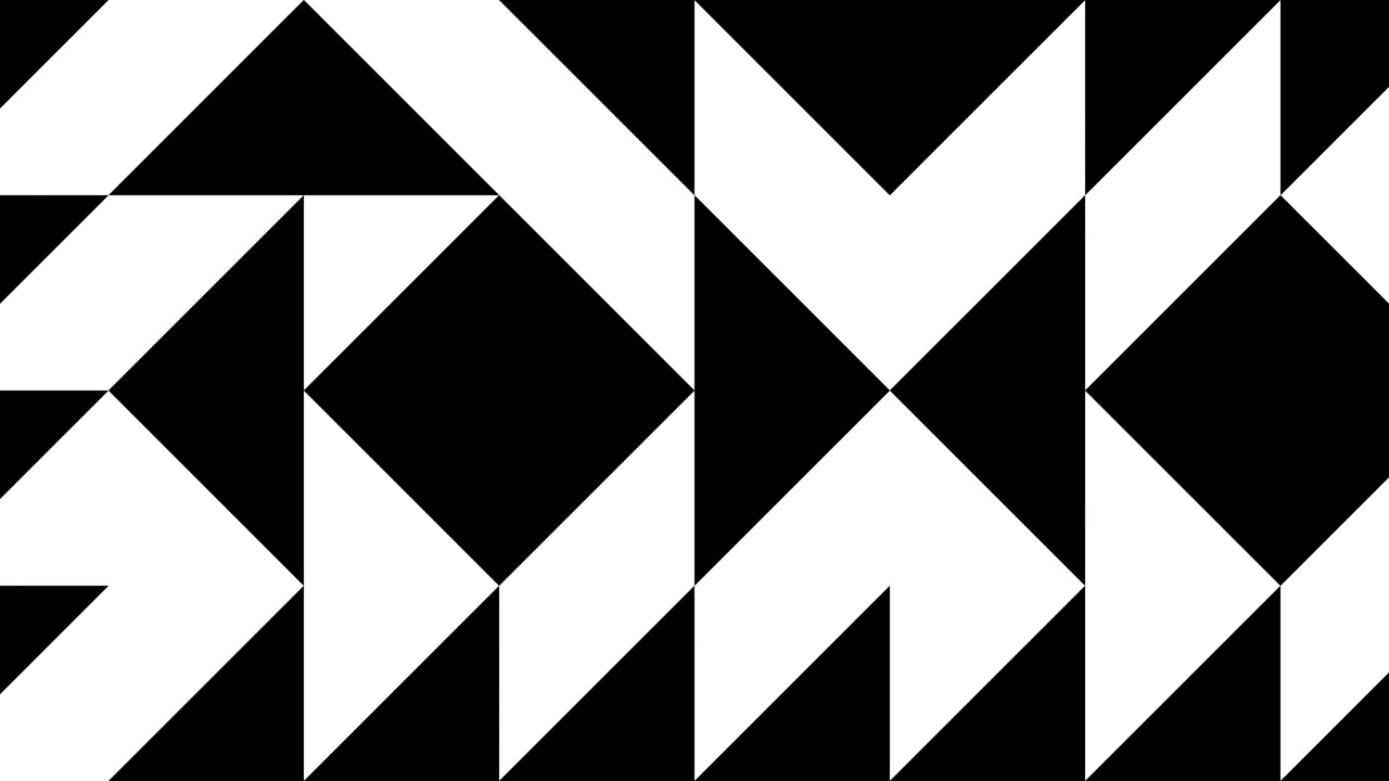 Animated mosaic with simple geometric shapes. Background with a seamless loop motion graphic in flat design. Black-and-white geometric pattern
