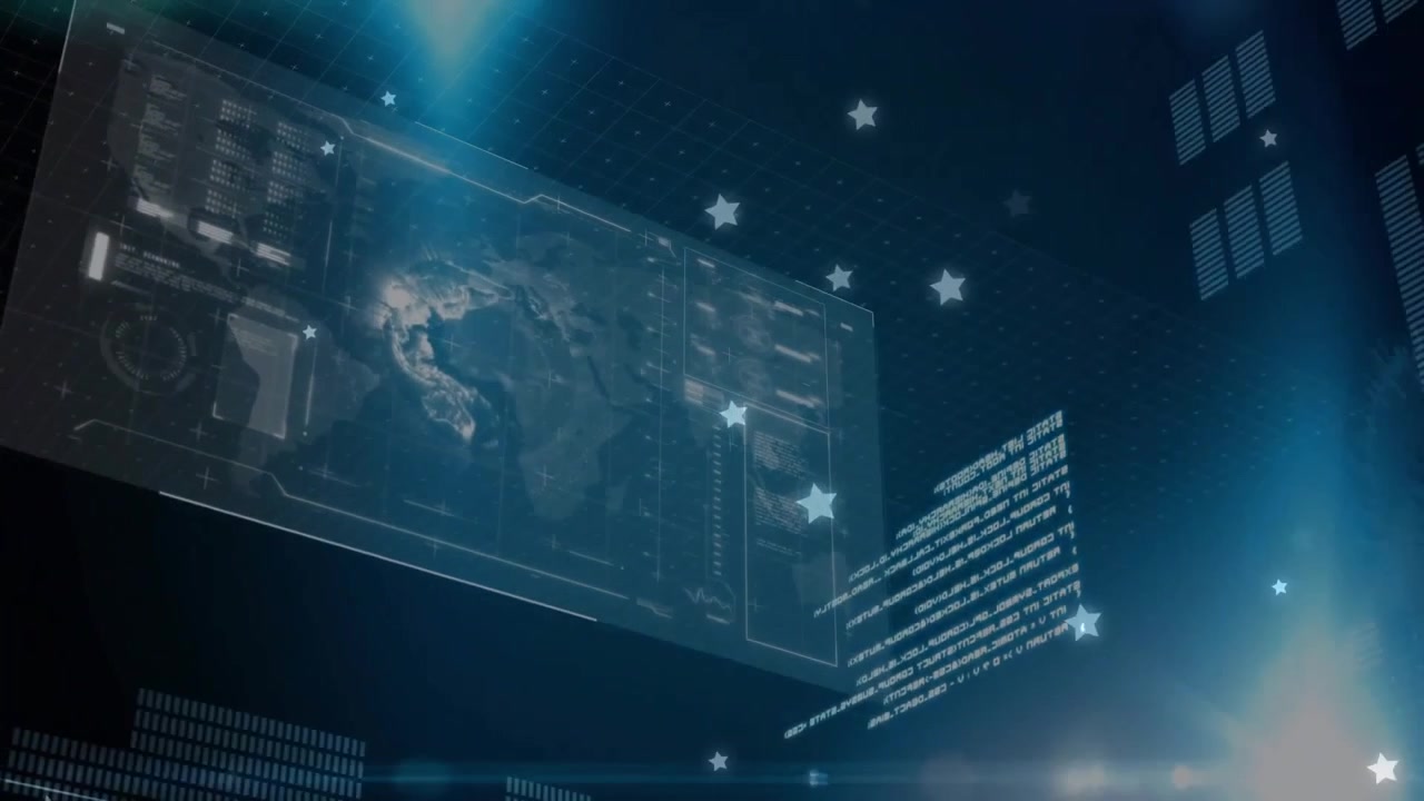 Animation of data processing over light spots on black background