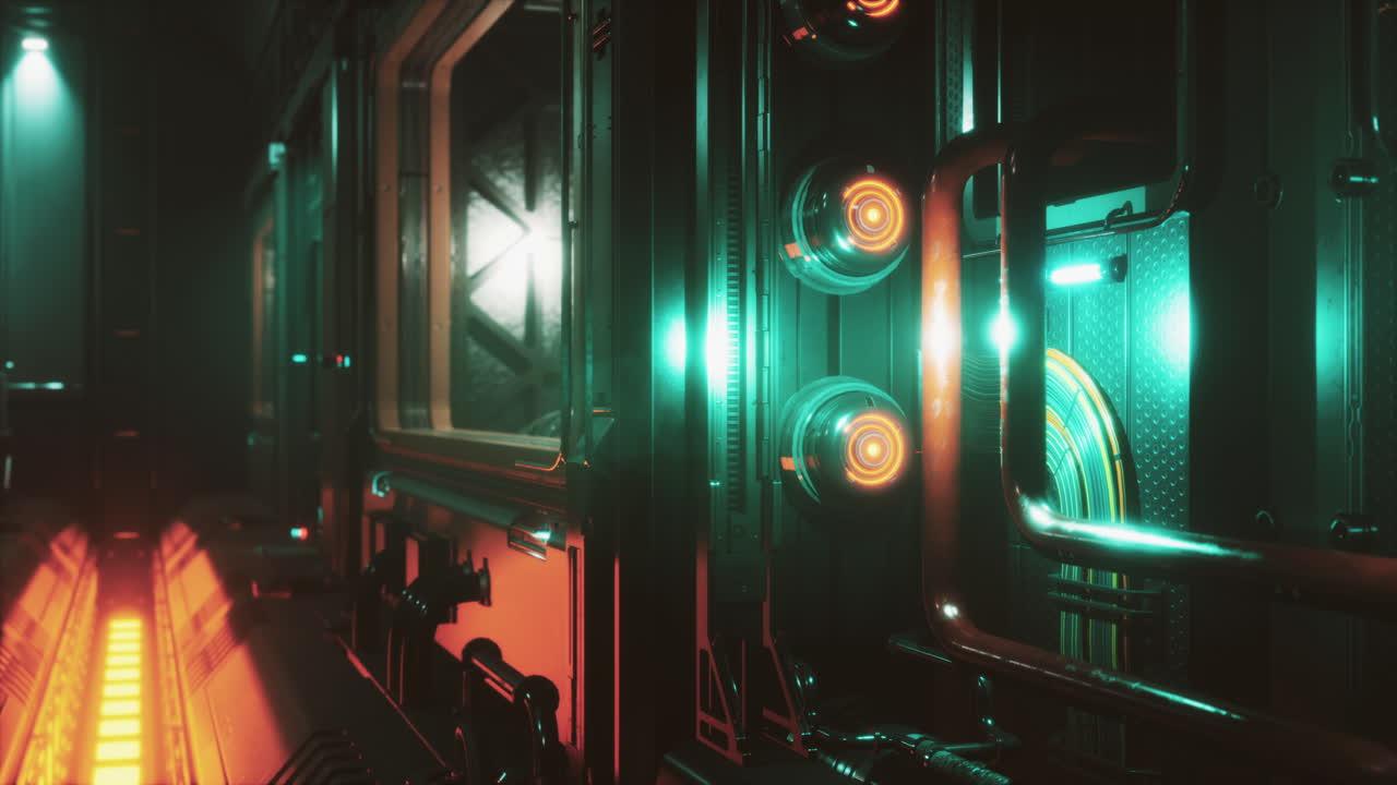 Futuristic interior of Spaceship corridor with light