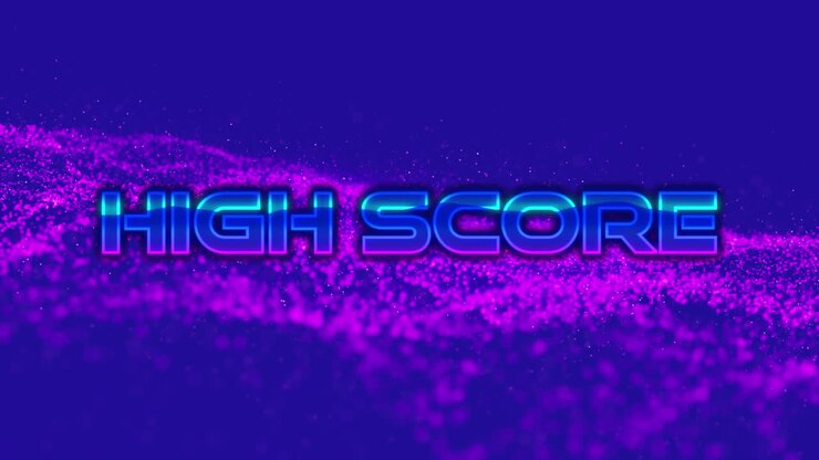 Animazione del testo 'high score' su rete rosa e sfondo viola