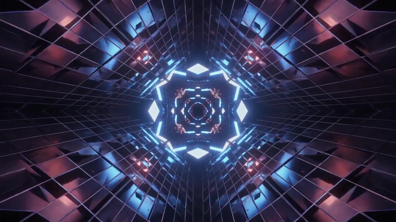 Futuristic Abstract Tunnel with Glowing Blue Geometric Lights