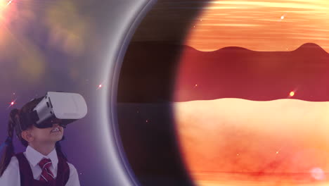 niño con auriculares vr explorando la animación de planetas virtuales
