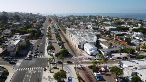 aerial shot - coastline train station