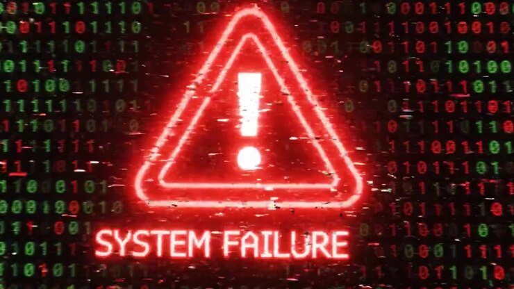 Warning Signal of System Failure Displayed with Red Alert in a Matrix of Binary Code, Indicating Critical Malfunction and Urgent Need for Attention