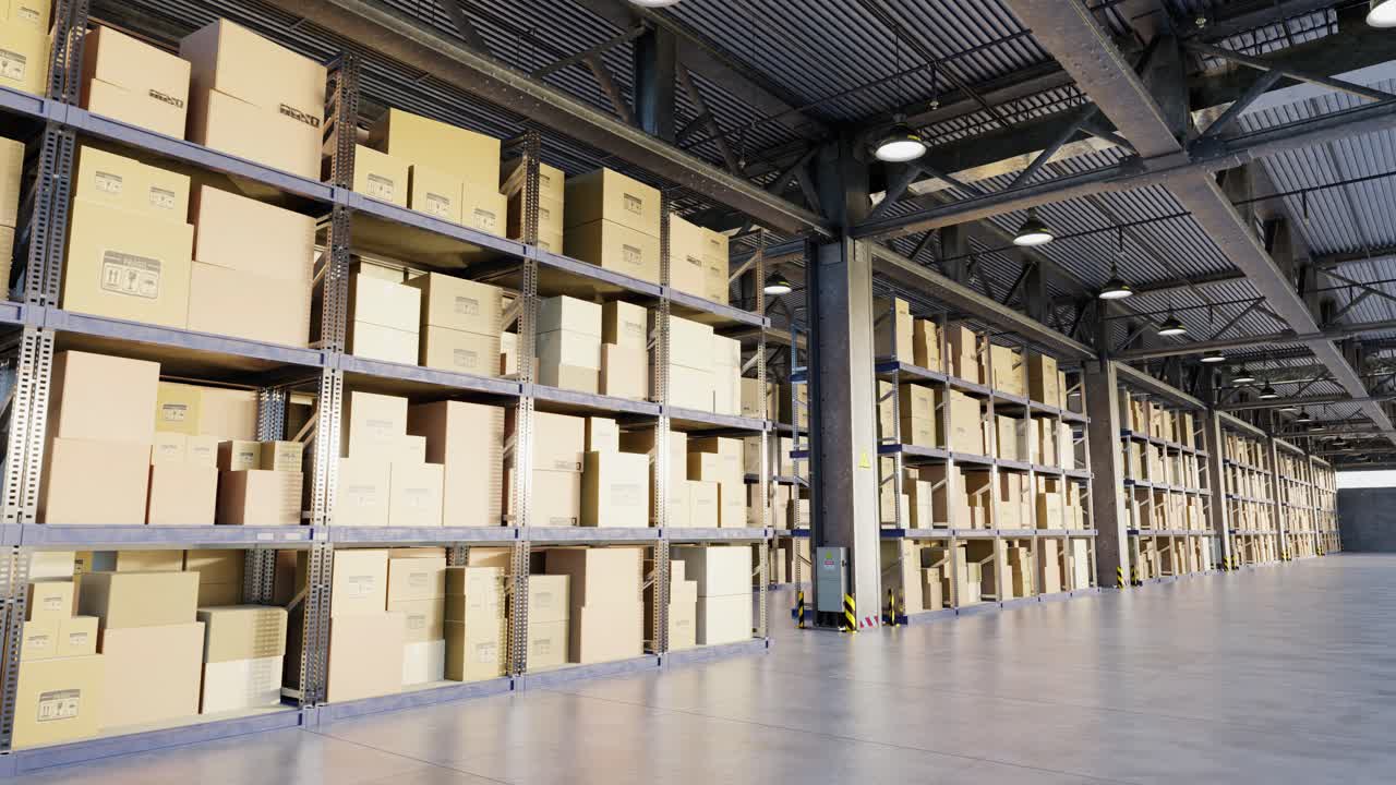 Interior of warehouse with boxes 3d render