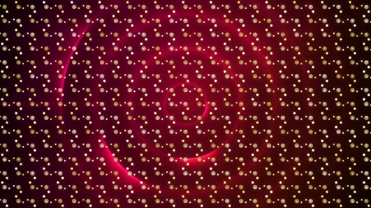 Digital animation of abstract pattern design against red spiral light trails on black background