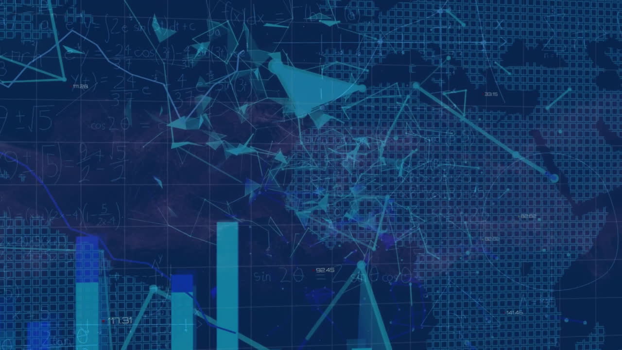 animación del procesamiento de datos financieros sobre el mapa del mundo