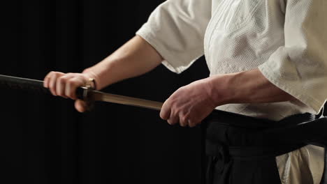 samurai martial arts demonstration, sword in side view