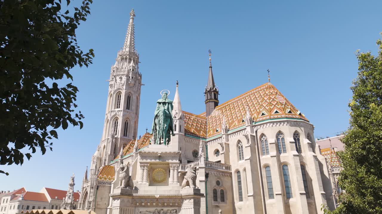 Matthias Church showing Gothic architecture and colorful tiled roof in sunny Budapest