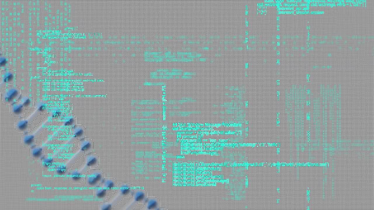 Animation of data processing over 3d dna strand spinning