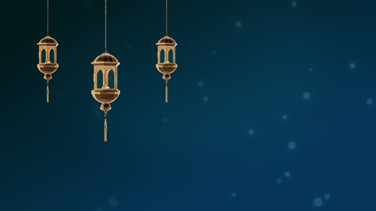 Sfondo in loop di lanterna araba con candela di notte per festività islamica. Mese sacro musulmano Ramadan