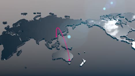 conexión de china a australia animación del mapa del mundo