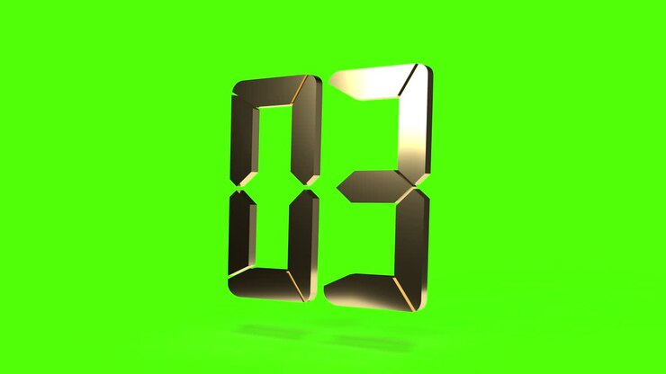 Countdown clock from 9 to 0. Gold digital numbers on a green screen background. Chroma key