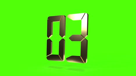 reloj de cuenta atrás de 9 a 0. números digitales dorados en un fondo de pantalla verde. llave de croma