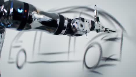 innovative robotic arm creating an impressive sketch of a vehicle, showcasing advanced technology in automotive design and engineering processes