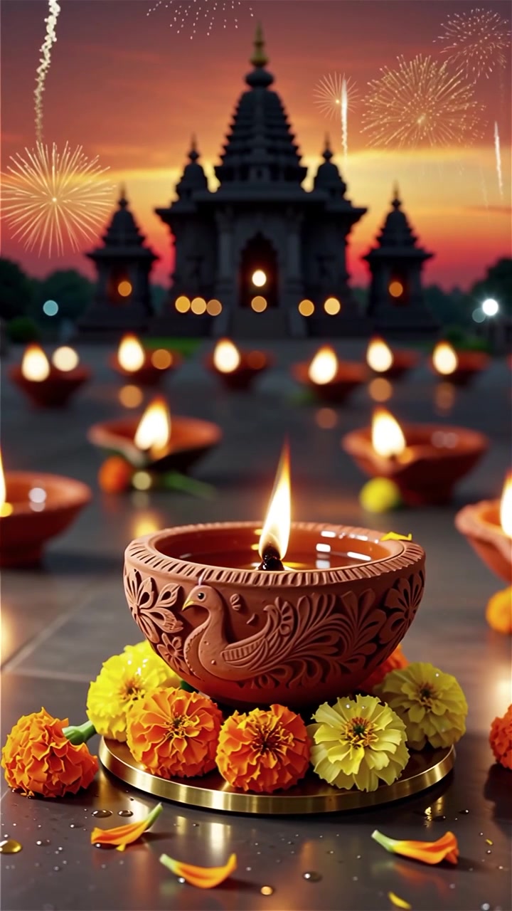 Sfondo del Festival Diwali con lanterne e decorazioni tradizionali Diyas.