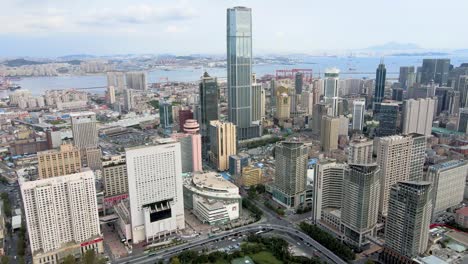 aerial shot of dalian city center