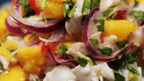 close up of mango ceviche