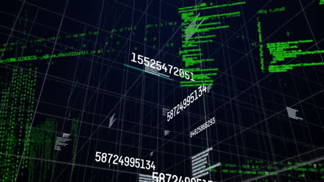 Animación-De-Procesamiento-De-Datos-Y-Números-Sobre-Cuadrícula