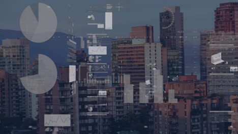 animación del procesamiento de datos y el mercado de valores sobre el paisaje urbano