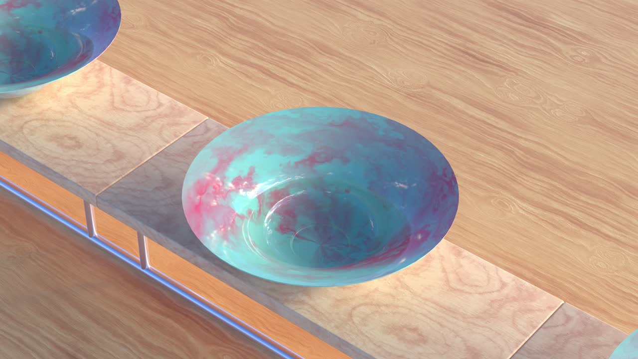 4K animation. Looped animation video of spaghetti falling on colorful plates.