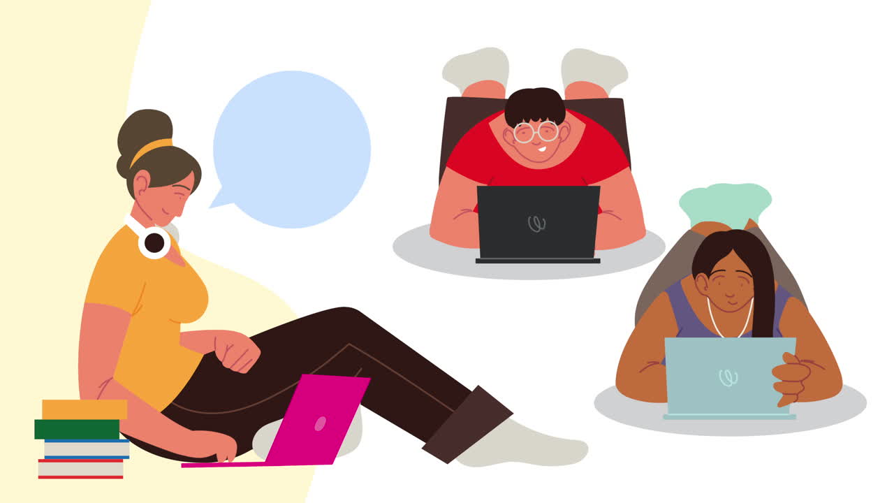 노트북을 사용하는 젊은이들 캐릭터