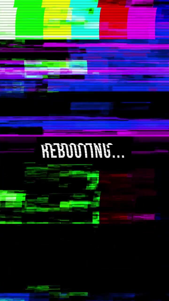 Effetto glitch digitale con testo di riavvio in sovrimpressione