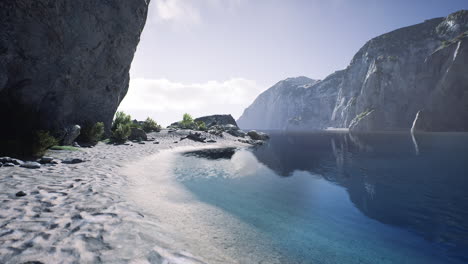 Tranquil shoreline along the coast of portugal on a bright sunny day