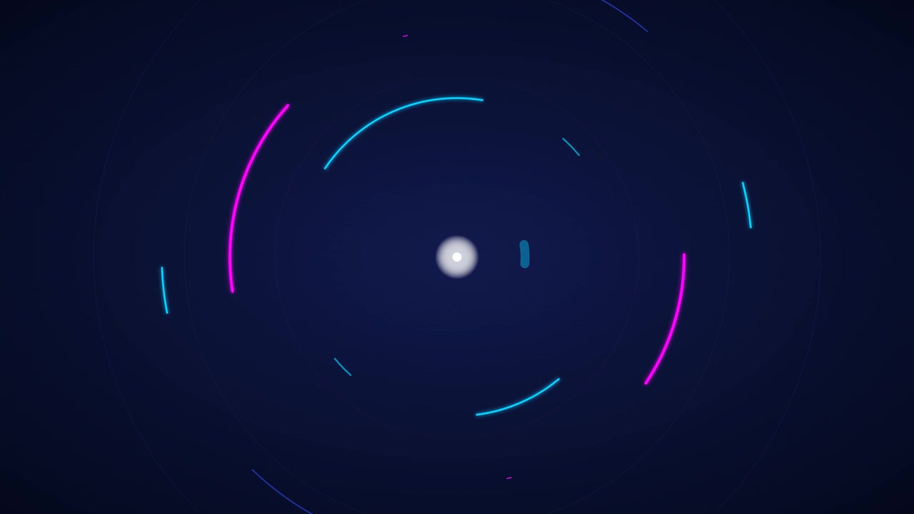 Graphiques animés abstraits avec des anneaux néon rotatifs et une lumière centrale