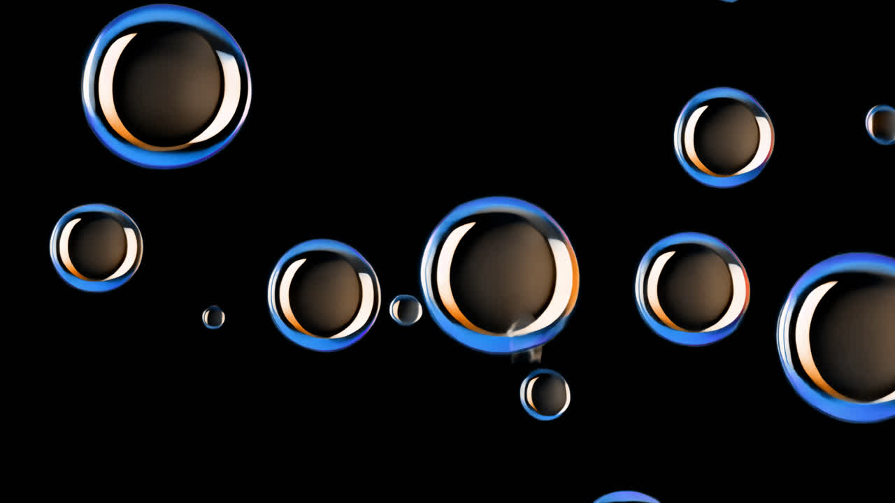 Vibrant bubbles on dark background animated overlay, transparent 4K video, alpha channel, ProRes