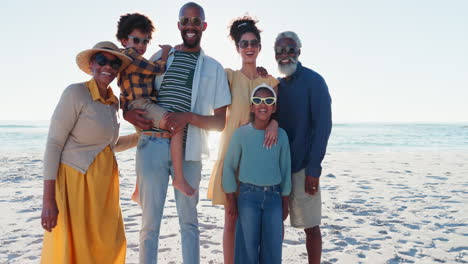 Love,-face-and-happy-big-family-at-a-beach