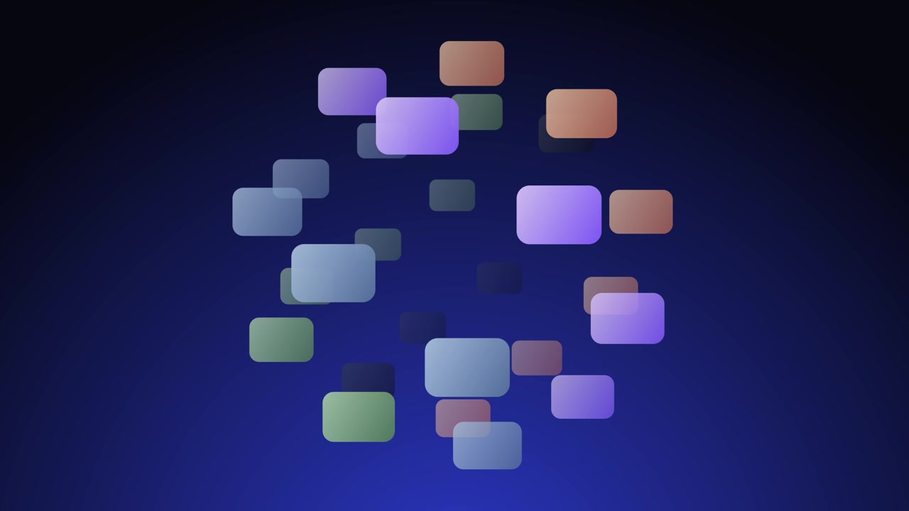 Gráficos de movimento abstratos com retângulos flutuantes em fundo azul