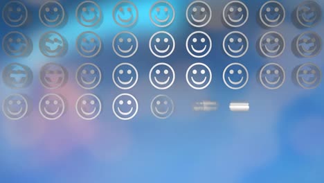 Animation-of-multiple-smiley-face-emojis-against-blue-gradient-background