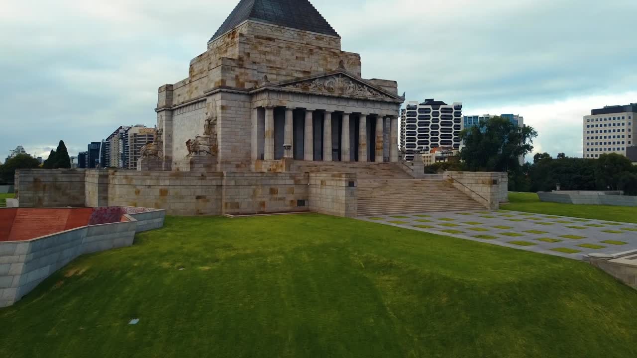The Shrine of Remembrance at sunrise, Melbourne, Australia.