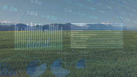 animation of financial data processing over countryside