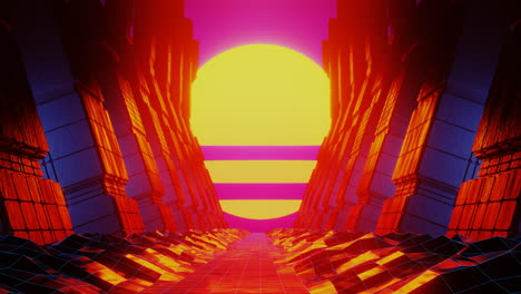 Rock-tunnel-and-futuristic-orange-sun