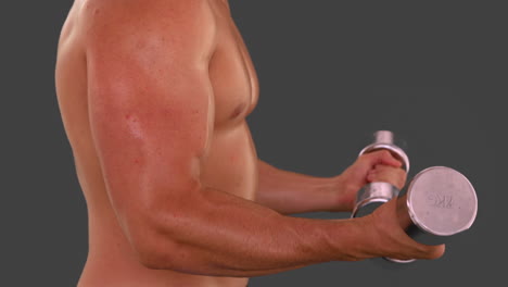 muscular man lifting heavy dumbbells