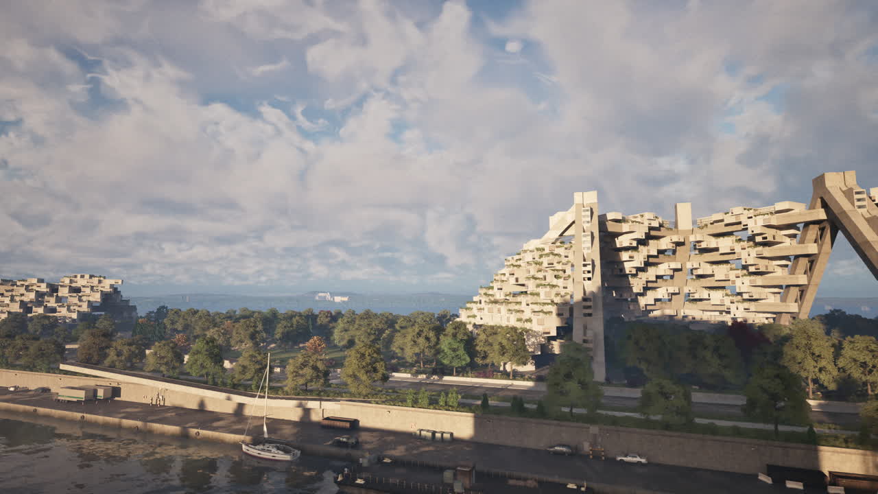 기하학적 모양을 가진 현대적인 콘크리트 건축